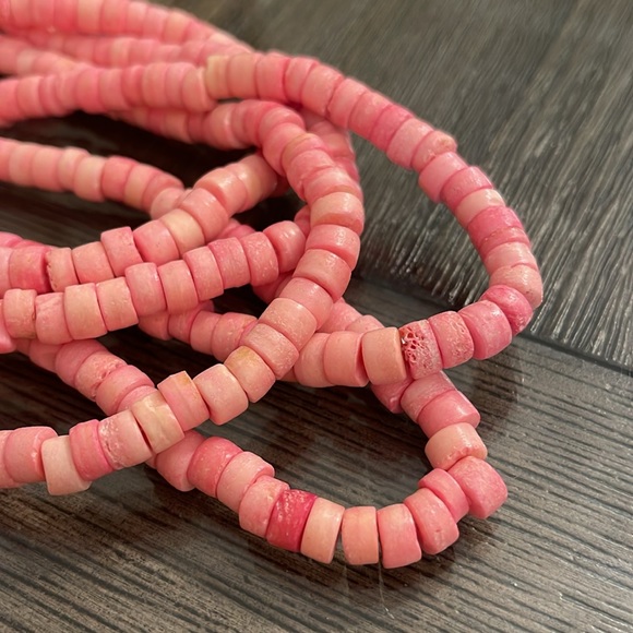 VTG Gerda Lynggaard Monies 5-Strand Dyed Pink Horn Bone Beads Runway Necklace - Picture 9 of 17